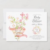 ピンクワイルドフラワーガールズベビーシャワー招待状 招待状 (正面)