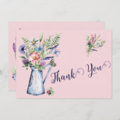 ピンクワイルドフラワーサンキューカード 招待状 (正面/裏面)
