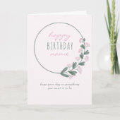ピンクワイルドフラワーシンプルハッピーバースデー カード (正面)