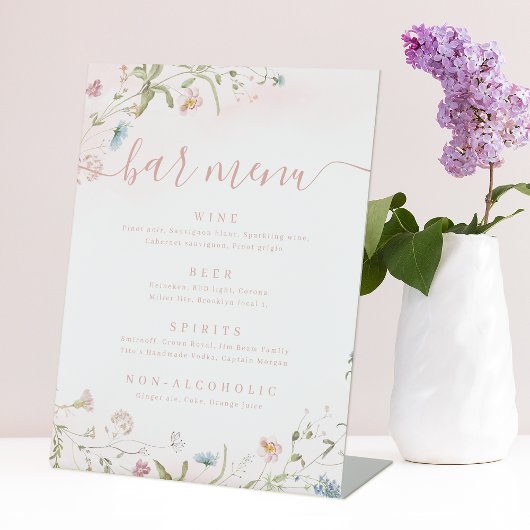 ピンクワイルドフラワースクリプトラスティックバーメニュー 台座サイン