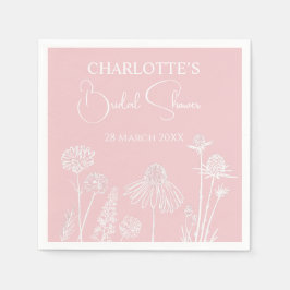 ピンクワイルドフラワースケッチフローラブライダルシャワー スタンダードカクテルナプキン