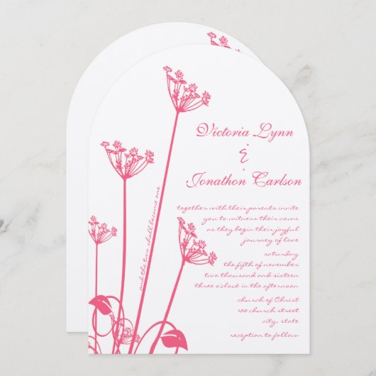 ピンクワイルドフラワースワール結婚式招待状 招待状 (正面/裏面)