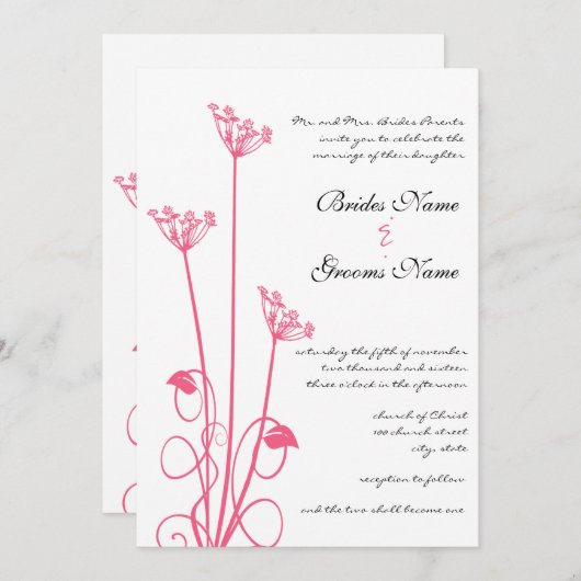 ピンクワイルドフラワースワール結婚式招待状 招待状 (正面/裏面)