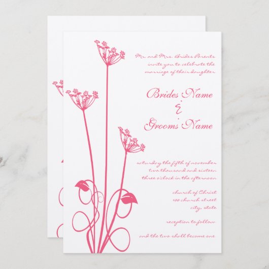 ピンクワイルドフラワースワール結婚式招待状 招待状 (正面/裏面)