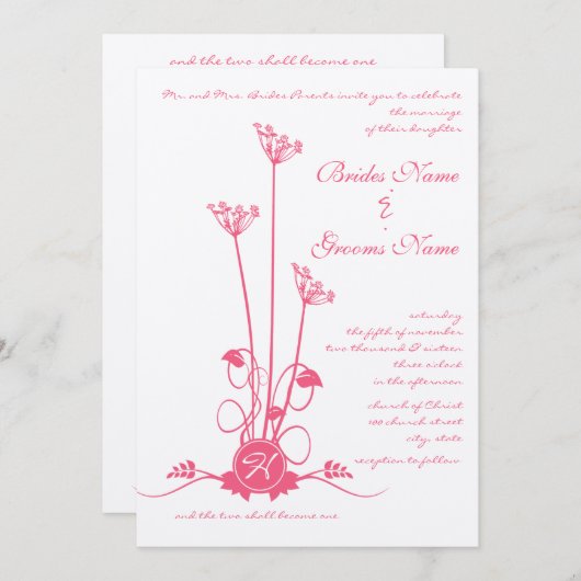ピンクワイルドフラワースワール結婚式招待状 招待状 (正面/裏面)