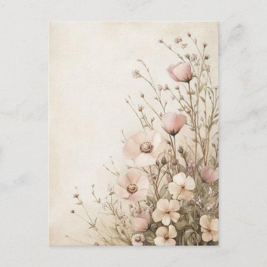 ピンクワイルドフラワーズコテージコア ポストカード (正面)