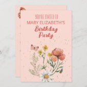ピンクワイルドフラワーズバイラディパーティー 招待状 (正面/裏面)
