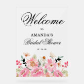 ピンクワイルドフラワーズブライダルシャワーへようこそ アクリルサイン (正面)