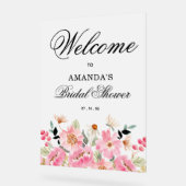 ピンクワイルドフラワーズブライダルシャワーへようこそ アクリルサイン (傾斜)