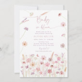 ピンクワイルドフラワーズベビーイン開花ベビーシャワー 招待状 (正面)