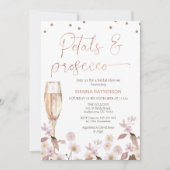 ピンクワイルドフラワーズ花びらとプロセッコブライダルシャワー 招待状 (正面)