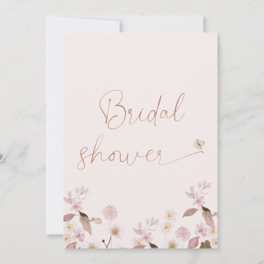 ピンクワイルドフラワーズ花びらとプロセッコブライダルシャワー 招待状 (裏面)