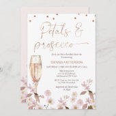 ピンクワイルドフラワーズ花びらとプロセッコブライダルシャワー 招待状 (正面/裏面)