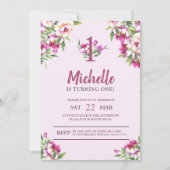 ピンクワイルドフラワーターニングワン招待状 招待状 (正面)