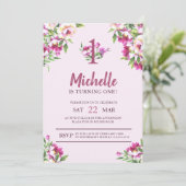 ピンクワイルドフラワーターニングワン招待状 招待状 (スタンド正面)
