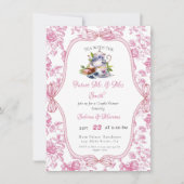 ピンクワイルドフラワーティーパーティーカップルのシャワー 招待状 (正面)