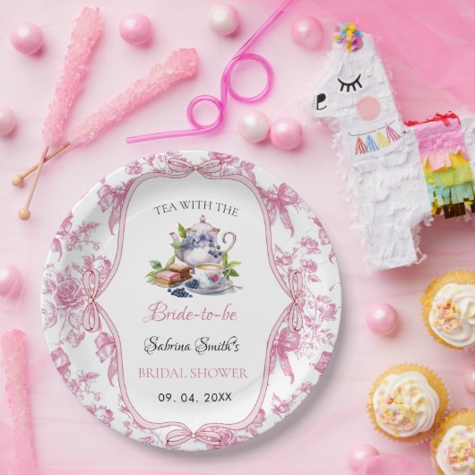 ピンクワイルドフラワーティーパーティーブライダルシャワーパーティー ペーパープレート (パーティー)
