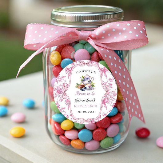 ピンクワイルドフラワーティーパーティーブライダルシャワーパーティー ラウンドシール