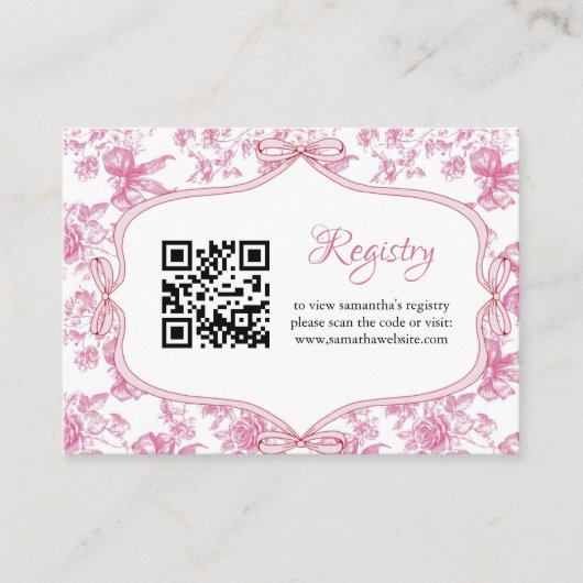 ピンクワイルドフラワーティーパーティーブライダルシャワーレジストリ エンクロージャーカード (正面)