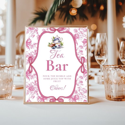 ピンクワイルドフラワーティーパーティーミモサバーサイン ポスター