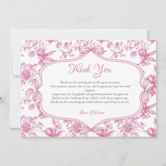 ピンクワイルドフラワーティーブライダルシャワーサンキューカード 案内状 (正面)