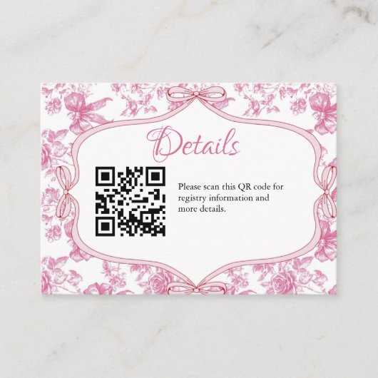 ピンクワイルドフラワーティーブライダルシャワーレジストリ詳細 エンクロージャーカード (正面)