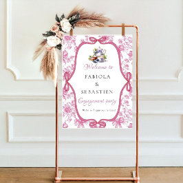 ピンクワイルドフラワーティー婚約パーティウェルカムサイン ポスター