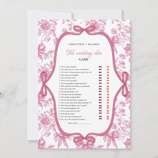 ピンクワイルドフラワーティー湿潤靴用ゲームカード 案内状 (正面)