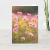 ピンクワイルドフラワーデイジーフィールド悔やみや弔慰 カード (正面)