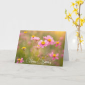 ピンクワイルドフラワーデイジー誕生日 カード (黄色い花)