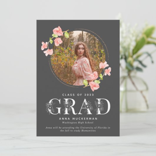 ピンクワイルドフラワーデジタルハイスクール卒業 案内状 (スタンド正面)