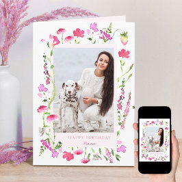 ピンクワイルドフラワーデリケートフローラ写真誕生日 カード