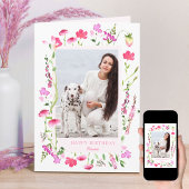 ピンクワイルドフラワーデリケートフローラ写真誕生日 カード