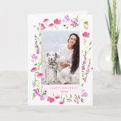 ピンクワイルドフラワーデリケートフローラ写真誕生日 カード (正面)