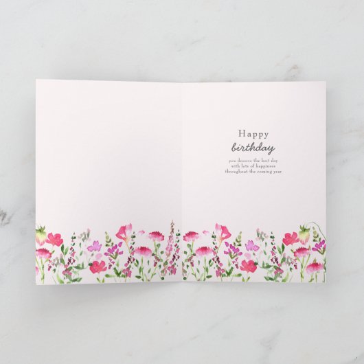 ピンクワイルドフラワーデリケートフローラ写真誕生日 カード (内部)