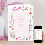 ピンクワイルドフラワーデリケートフローラ誕生日カード カード<br><div class="desc">シンプルと繊細な、このかわいらしピンクの野花のバースデーカー飾ドの内外に水の色の野生の花が付いている。前面とメッセージを内部でカスタマイズできる。現フェミニン在エレガントハッピーバースデー名の前の読タイポグラフィと、名前または関係（例えば母、妹、nanaなど）で編集できる</div>