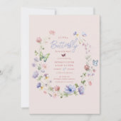 ピンクワイルドフラワーバタフライベビーシャワー招待状 招待状 (正面)
