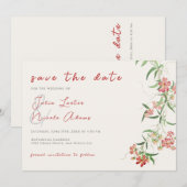 ピンクワイルドフラワーバラ春ガーランド結婚ズ セーブザデート (正面/裏面)