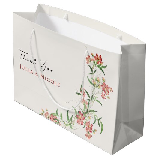 ピンクワイルドフラワーバラ春ガーランド結婚ズ ラージペーパーバッグ (裏面アングル)