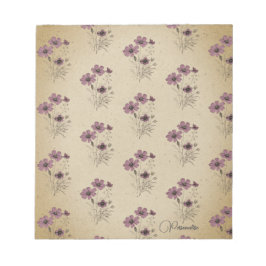 ピンクワイルドフラワーパターンヴィンテージ旧紙パーソナル ノートパッド