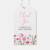 ピンクワイルドフラワーパーソナライズされたサンキューギフトラベル ギフトタグ (正面)