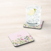 ピンクワイルドフラワーパーソナライズされたフローラ コースター (右側)