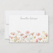 ピンクワイルドフラワーパーソナライズされたフローラ ノートカード (正面)