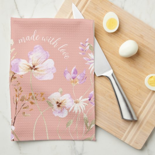 ピンクワイルドフラワーファームハウスエプロン大 キッチンタオル (四つ折り)