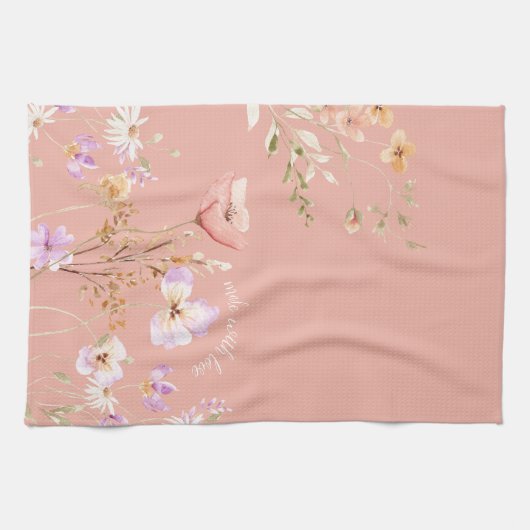 ピンクワイルドフラワーファームハウスエプロン大 キッチンタオル (横)
