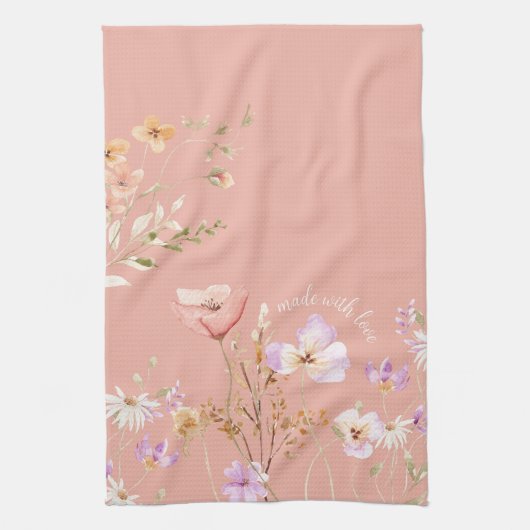 ピンクワイルドフラワーファームハウスエプロン大 キッチンタオル (縦)