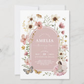 ピンクワイルドフラワーフェアリー2ndバースデーガーデンパーティー 招待状 (正面)
