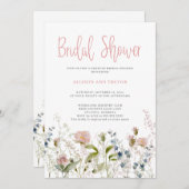 ピンクワイルドフラワーフローラカップルブライダルシャワー 招待状 (正面/裏面)