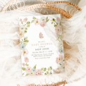 ピンクワイルドフラワーフローラガールズベビーシャワー 招待状