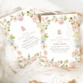 ピンクワイルドフラワーフローラガールズベビーシャワー 招待状